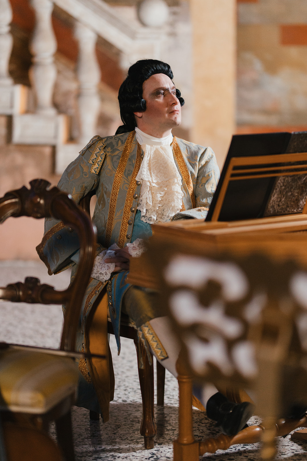 Harpsichordist at the keyboard